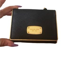 Michael Kors Black Foldable Wallet with Gold  Trim